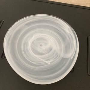 White Opalescent Dish w/ Swirl Pattern Approx 6 7/8” x 6 6/8” Not Totally Round